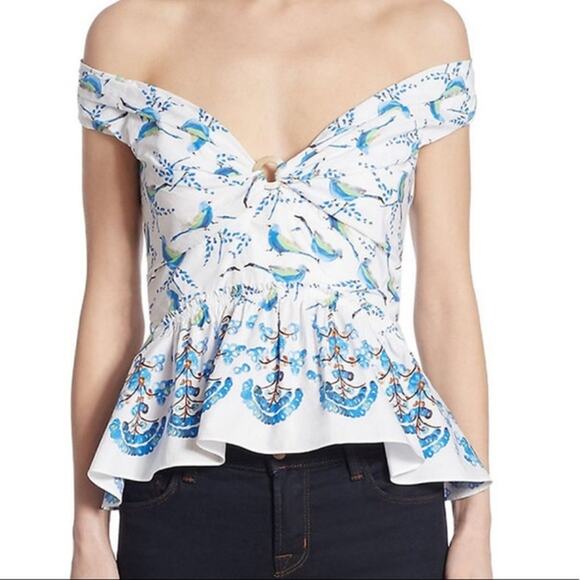 Peter Pilotto Tops - Peter Pilotto Off-Shoulder Bird Print Top Size US 8 Designer Blouse